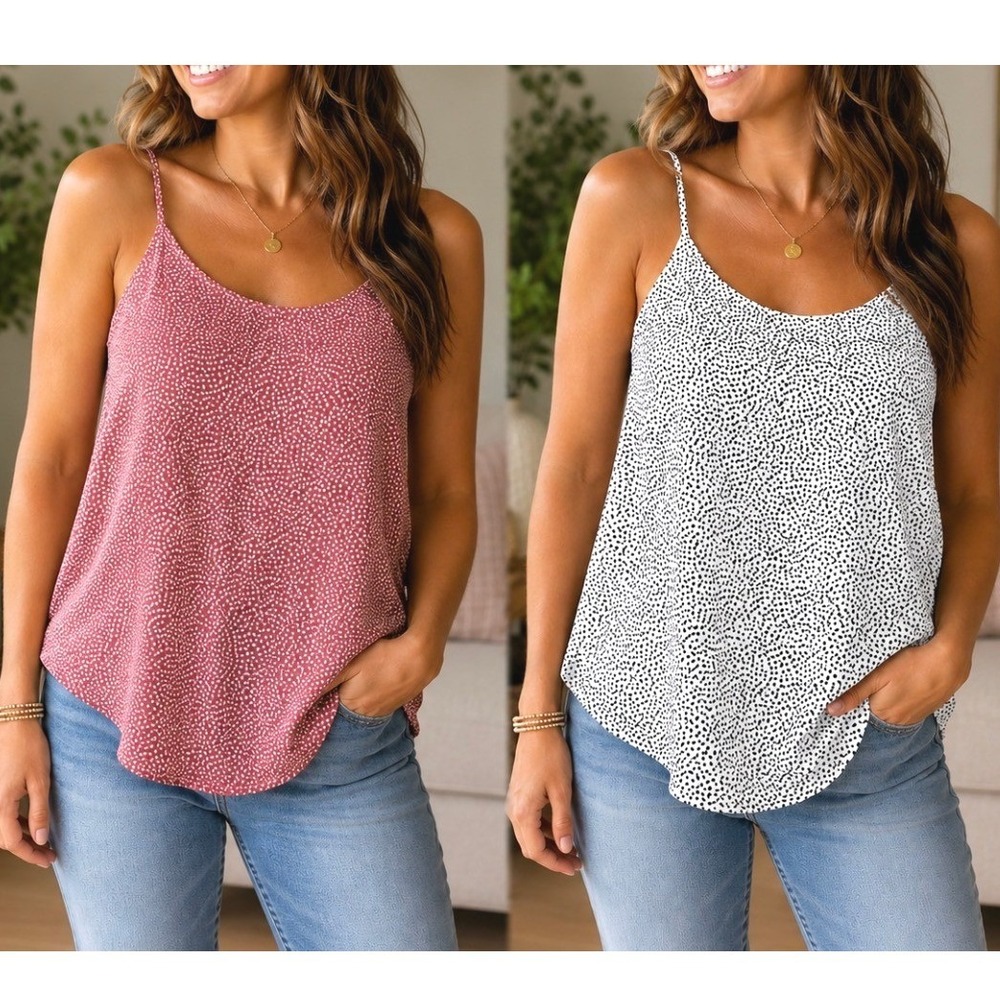 Mine Womens Polka Dot Camisole Top LOT Rose White M Spaghetti Mauve Pink Back
